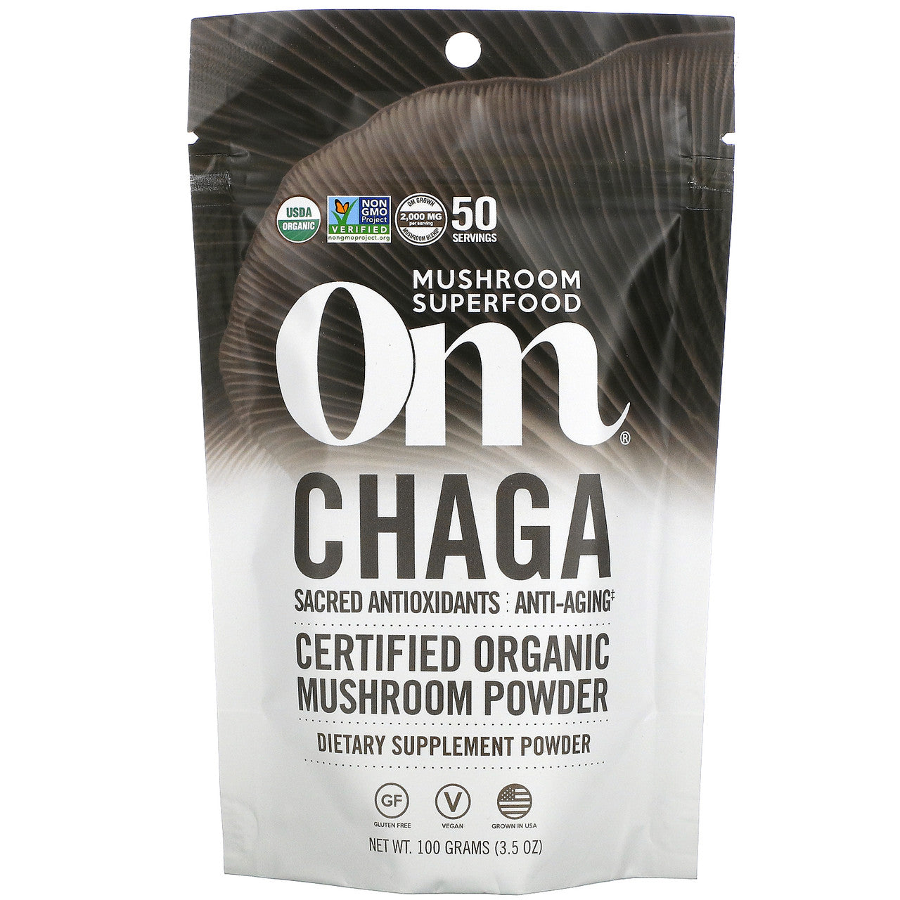 OG1 OM Chaga Mushroom Powder | Inonotus obliquus Dietary Supplement | 100g (3.5 oz)