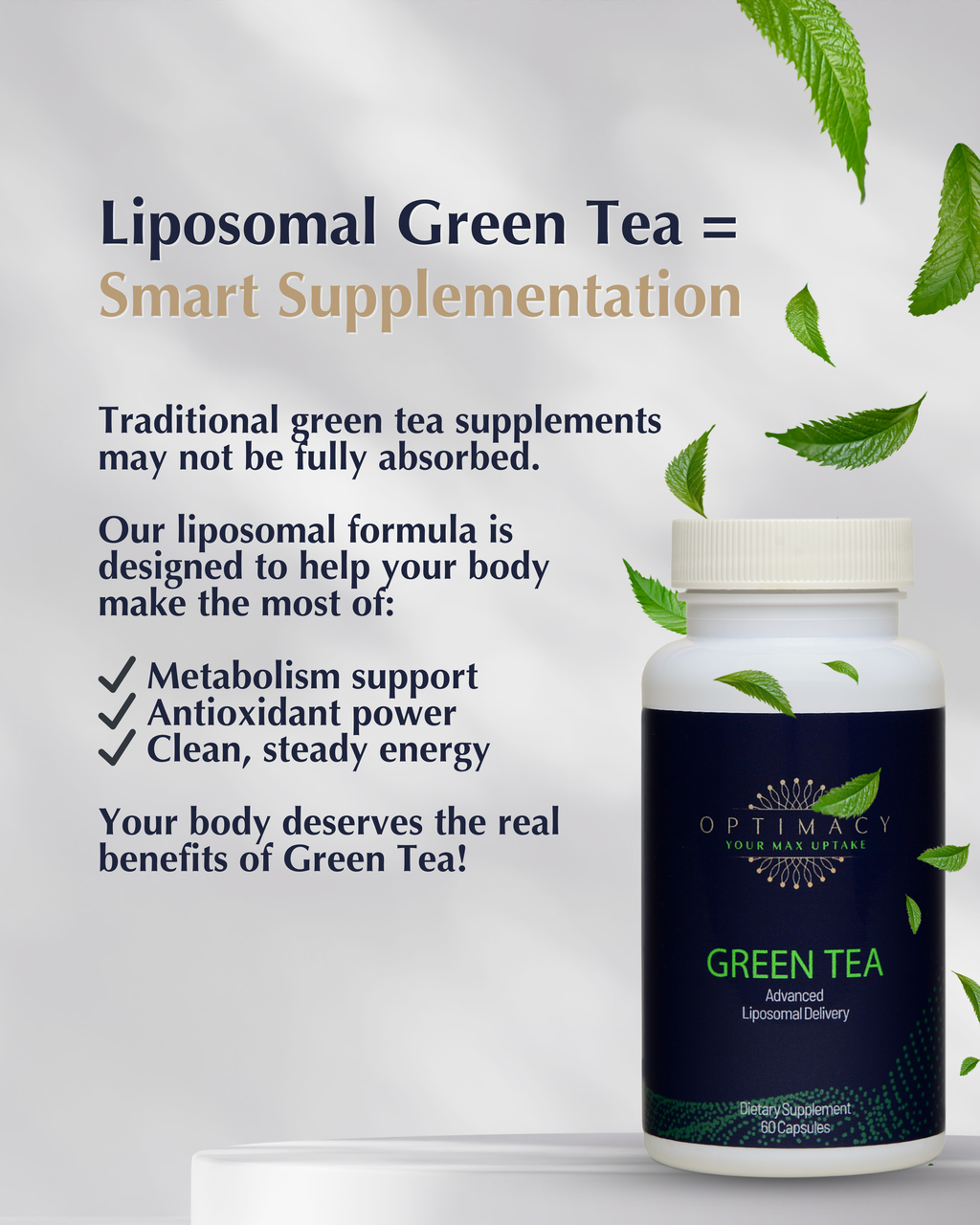 OPTIMACY Liposomal Green Tea Extract | Green Tea Extract Dietary Supplement | 100 mg | 60 Capsules