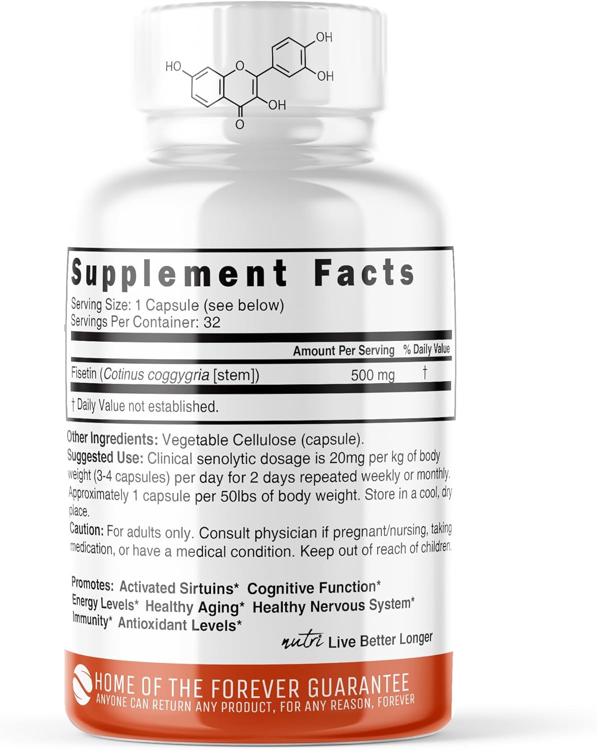 Nature’s Fusions Nutri Fisetin 500 mg Capsules – Dietary Supplement, 32 Count