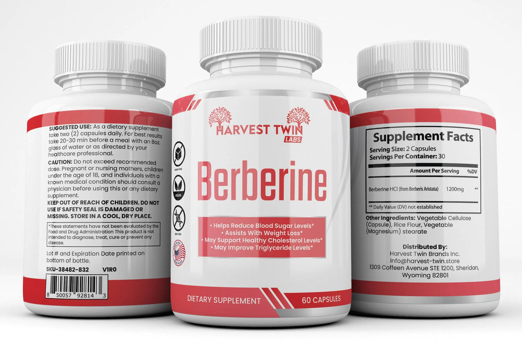 Harvest Twin Labs Berberine 500 mg Capsules – Dietary Supplement, 60 Count