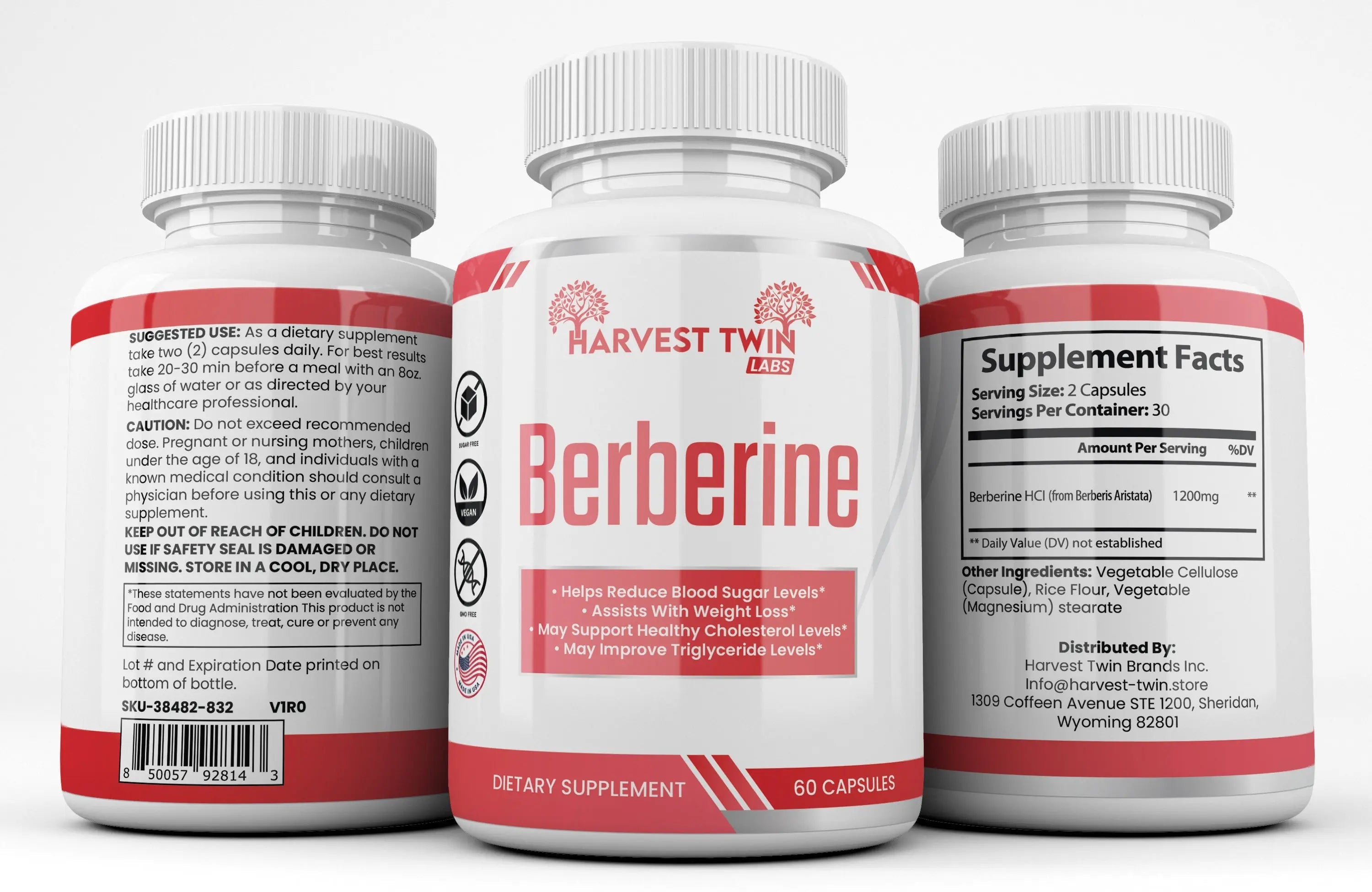 Harvest Twin Labs Berberine 500 mg Capsules – Dietary Supplement, 60 Count