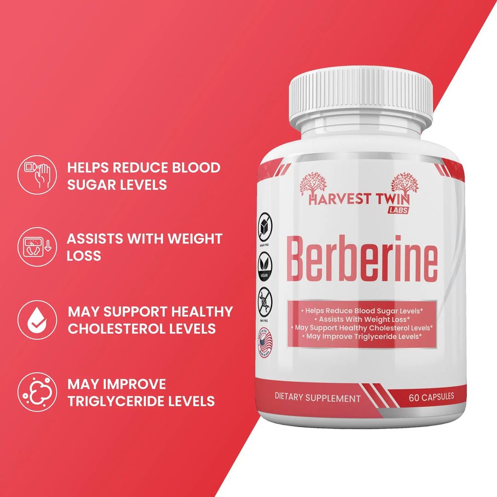 Harvest Twin Labs Berberine 500 mg Capsules – Dietary Supplement, 60 Count
