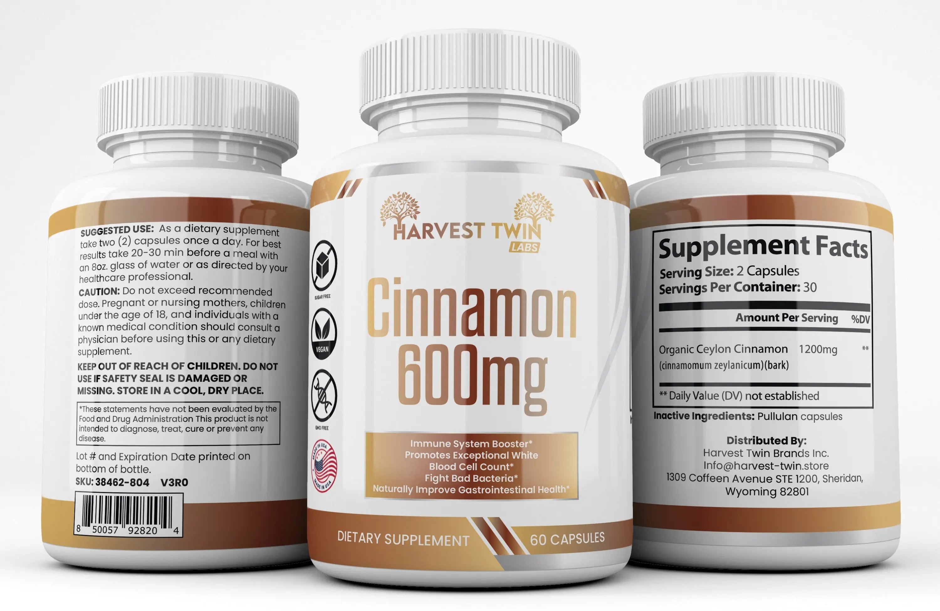 Harvest Twin Labs True Ceylon Cinnamon 600mg | Cinnamomum verum Dietary Supplement | Capsules