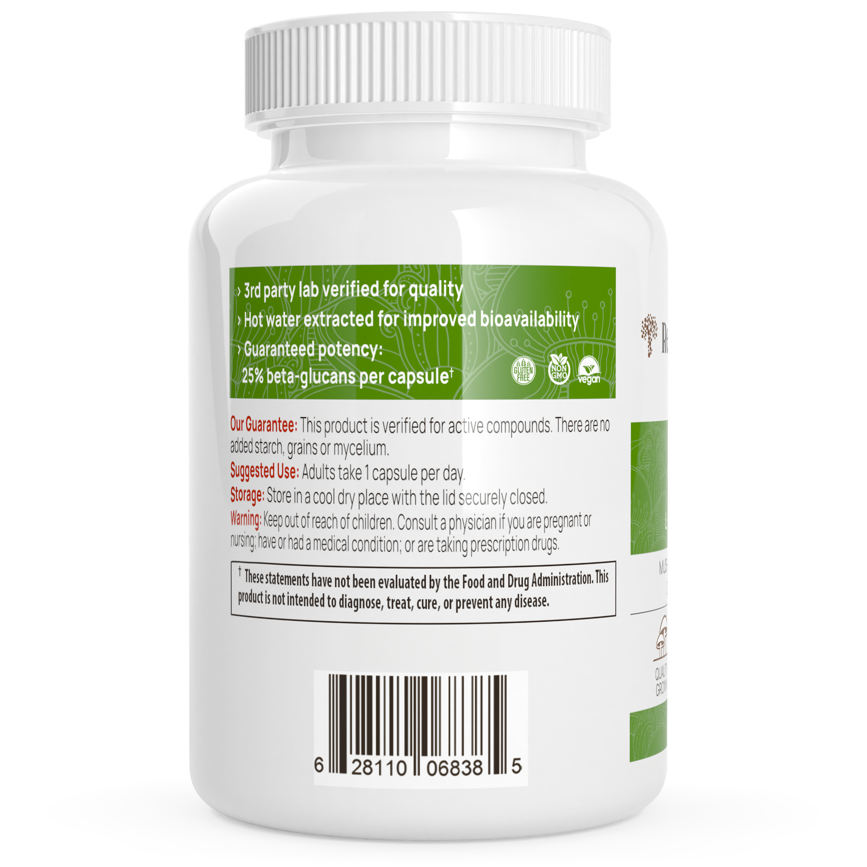 Real Mushrooms Ergo+ Ergothioneine 500 mg – Organic Mushroom Antioxidant Dietary Supplement, Vegan Capsules, 60 Count