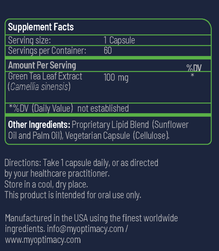 OPTIMACY Liposomal Green Tea Extract | Green Tea Extract Dietary Supplement | 100 mg | 60 Capsules