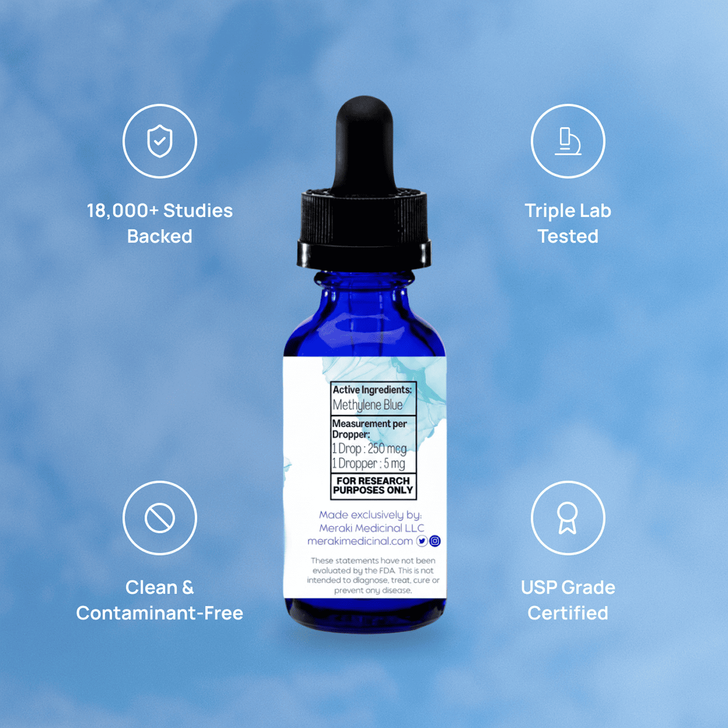 Meraki Blu USP Grade Methylene Blue 150mg | Laboratory Grade