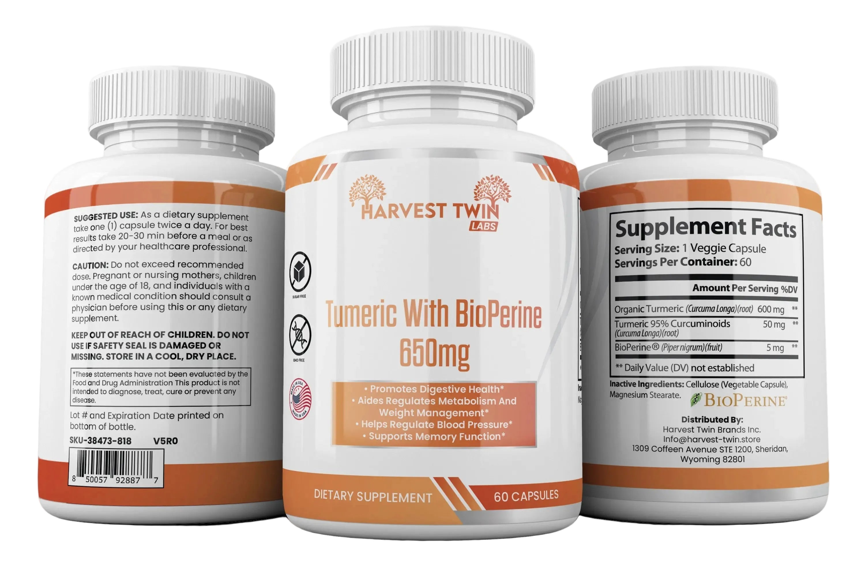 Harvest Twin Labs Turmeric with BioPerine® 650mg – Dietary SupplementSupplement | Capsules