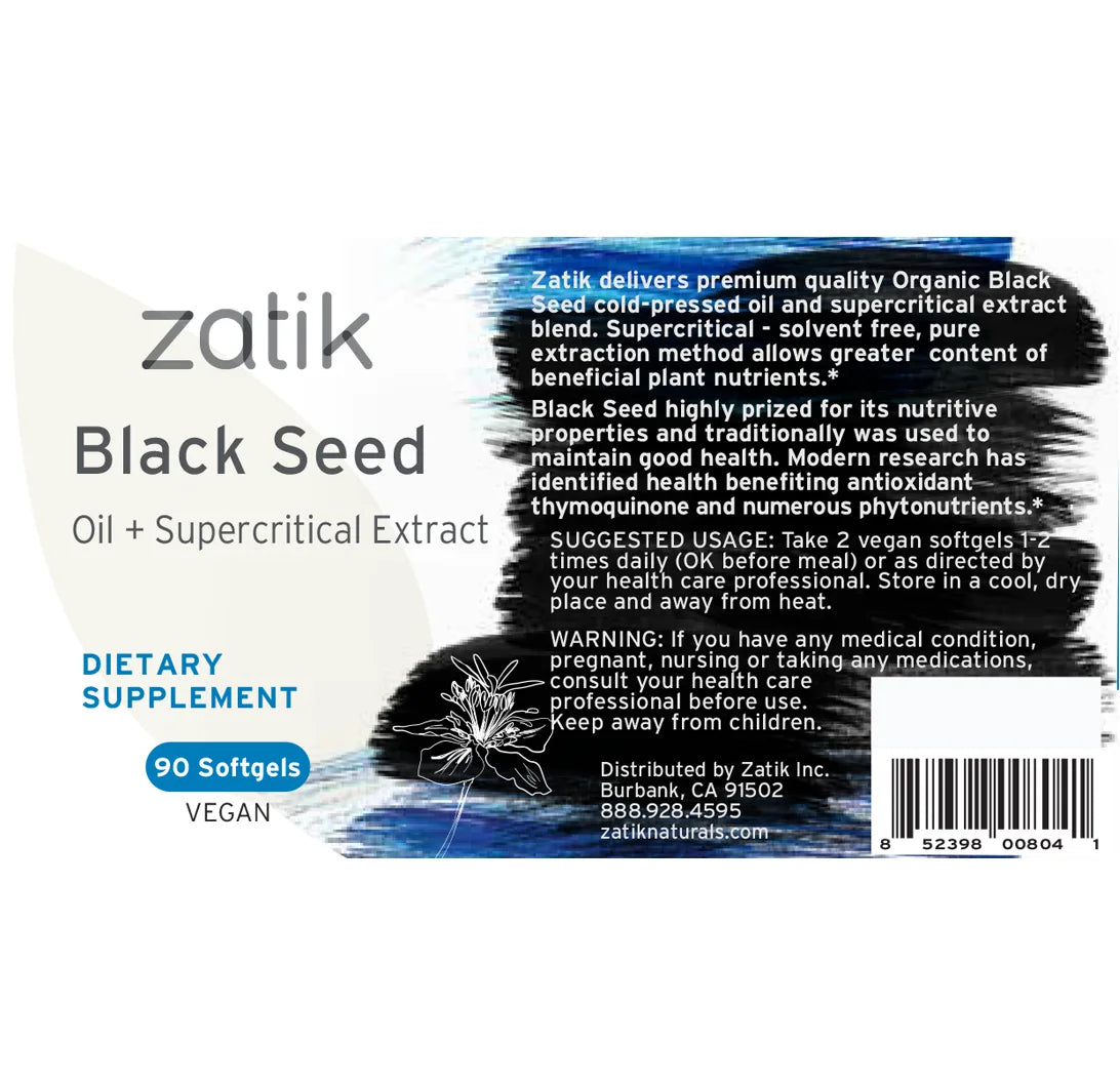 Black Seed Oil Vegan Softgels | Nigella sativa Dietary Supplement | 90 Count
